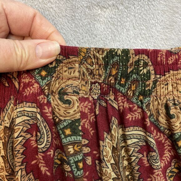 Vintage 90s Koret Midi Skirt Womens 14 Burgundy Paisley Button Up Cottagecore - Picture 7 of 10